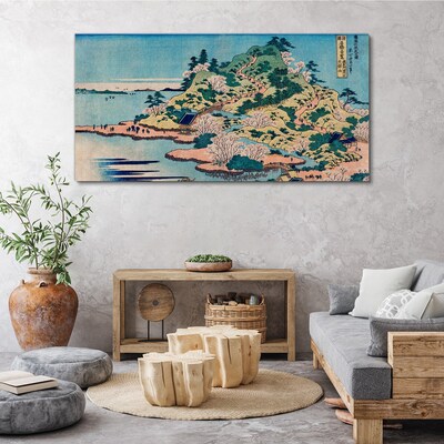 Mountain landscape with flowering trees Canvas wall art