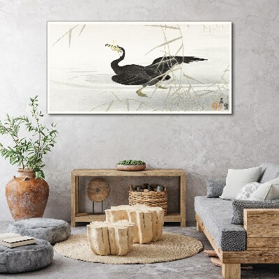 Black cormorant among the reeds Print on canvas