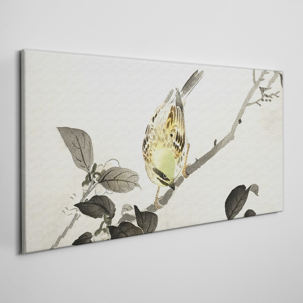 Golden bird on a branch Canvas wall art