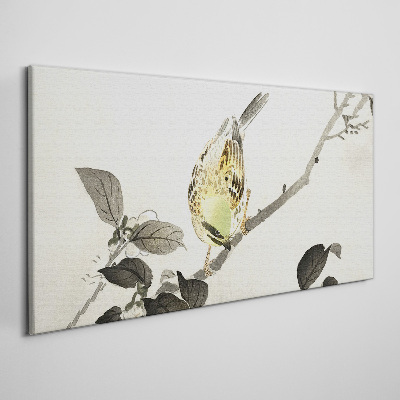 Golden bird on a branch Canvas wall art