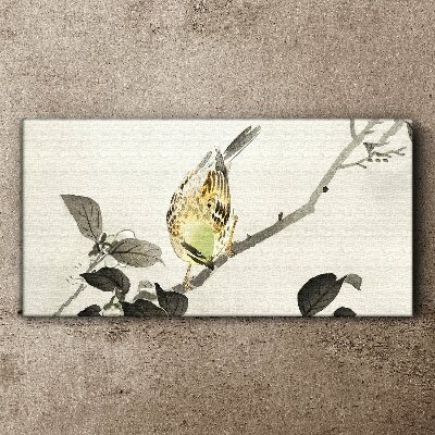 Golden bird on a branch Canvas wall art