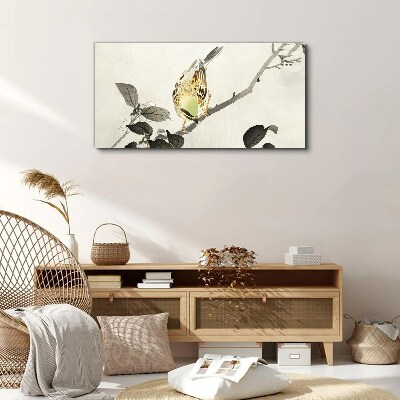 Golden bird on a branch Canvas wall art