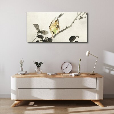 Golden bird on a branch Canvas wall art