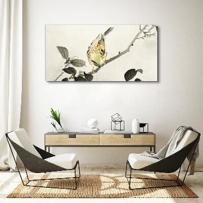Golden bird on a branch Canvas wall art