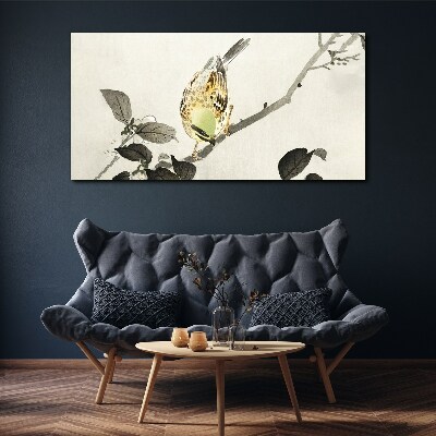 Golden bird on a branch Canvas wall art