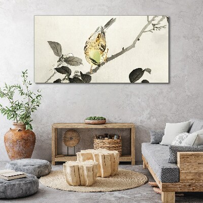 Golden bird on a branch Canvas wall art