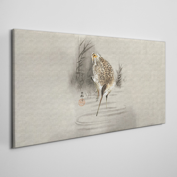Mysterious bird in a delicate landscape Canvas wall art