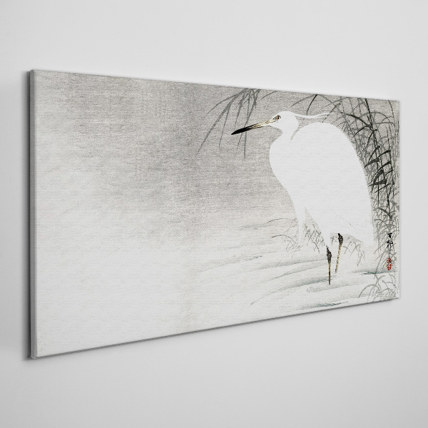 White crane in a misty landscape Canvas wall art