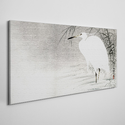 White crane in a misty landscape Canvas wall art