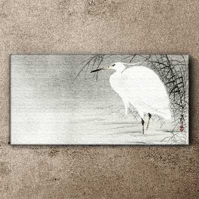 White crane in a misty landscape Canvas wall art