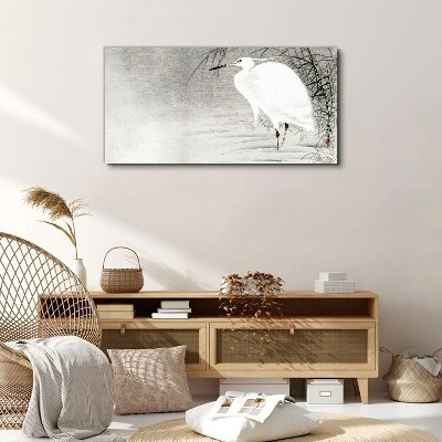 White crane in a misty landscape Canvas wall art