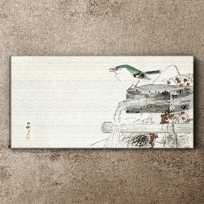A bird in front of a Japanese landscape Canvas wall art