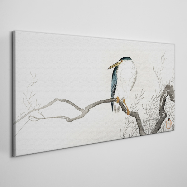 A bird on a branch in a delicate landscape Canvas wall art
