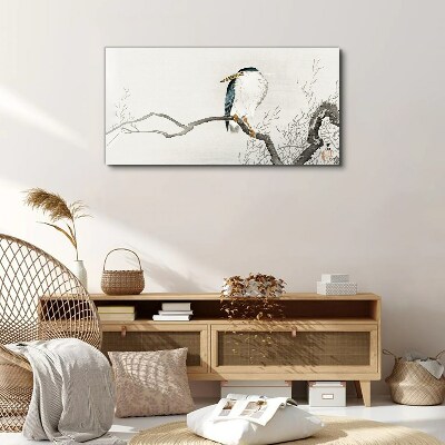 A bird on a branch in a delicate landscape Canvas wall art