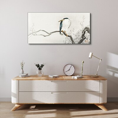A bird on a branch in a delicate landscape Canvas wall art