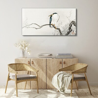 A bird on a branch in a delicate landscape Canvas wall art