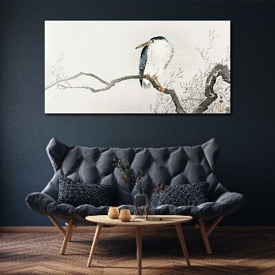 A bird on a branch in a delicate landscape Canvas wall art
