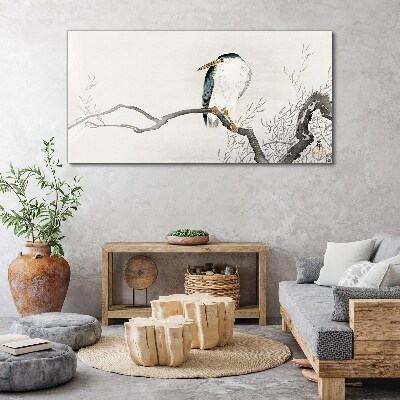 A bird on a branch in a delicate landscape Canvas wall art