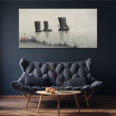 A quiet port in shades of gray Print on canvas