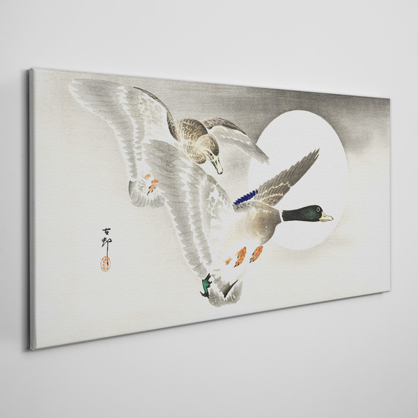 Flight of wild ducks in the moonlight Print on canvas