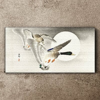 Flight of wild ducks in the moonlight Print on canvas