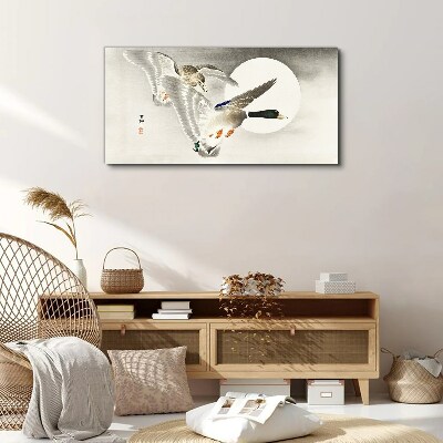 Flight of wild ducks in the moonlight Print on canvas