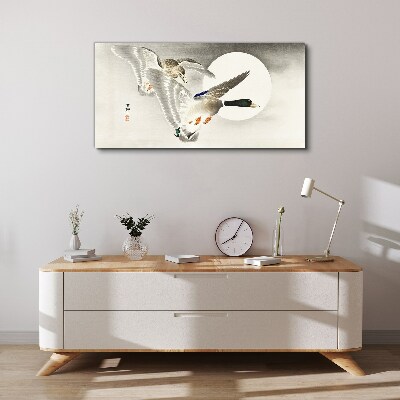 Flight of wild ducks in the moonlight Print on canvas
