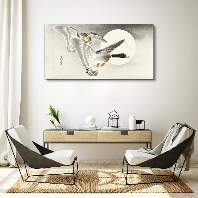 Flight of wild ducks in the moonlight Print on canvas