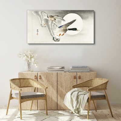 Flight of wild ducks in the moonlight Print on canvas
