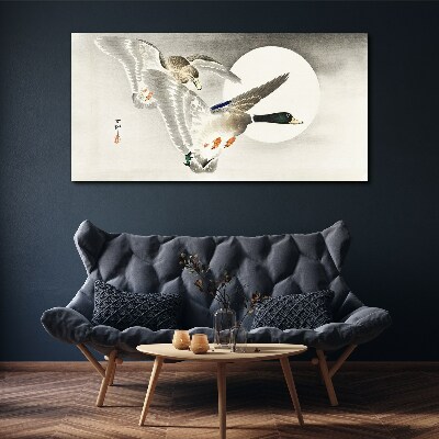 Flight of wild ducks in the moonlight Print on canvas