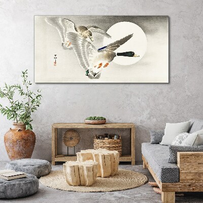 Flight of wild ducks in the moonlight Print on canvas