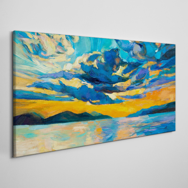 Sunset over a calm lake Canvas wall art