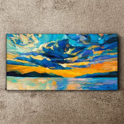 Sunset over a calm lake Canvas wall art
