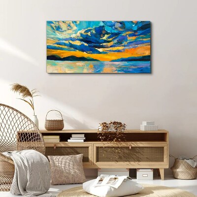 Sunset over a calm lake Canvas wall art