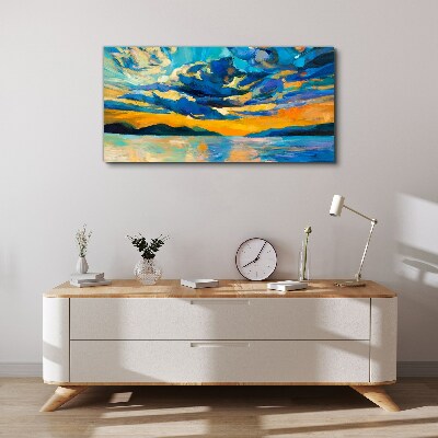 Sunset over a calm lake Canvas wall art