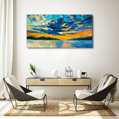 Sunset over a calm lake Canvas wall art