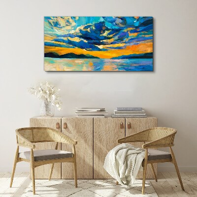 Sunset over a calm lake Canvas wall art