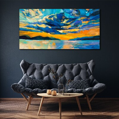 Sunset over a calm lake Canvas wall art