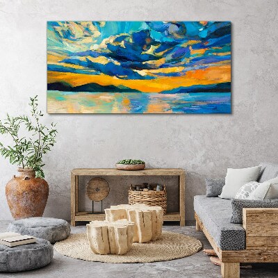 Sunset over a calm lake Canvas wall art