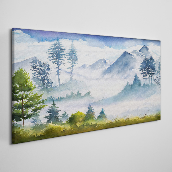 Mountain landscape in the morning fog Print on canvas