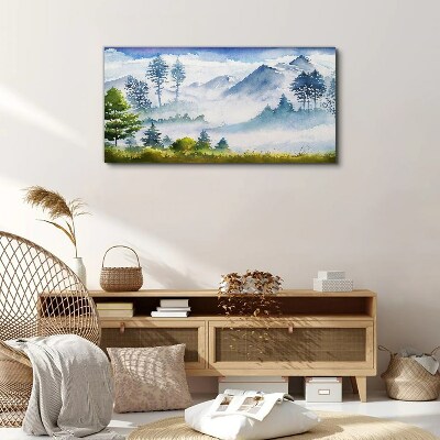 Mountain landscape in the morning fog Print on canvas