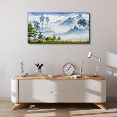 Mountain landscape in the morning fog Print on canvas