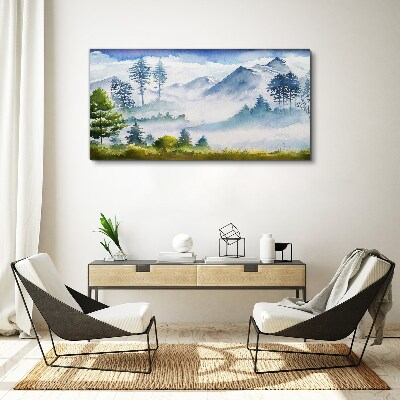 Mountain landscape in the morning fog Print on canvas