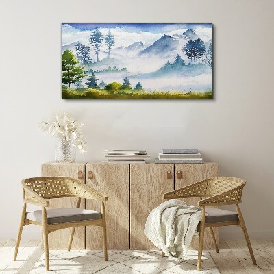 Mountain landscape in the morning fog Print on canvas