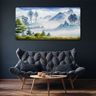 Mountain landscape in the morning fog Print on canvas