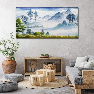 Mountain landscape in the morning fog Print on canvas