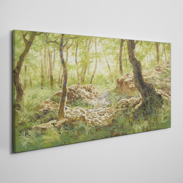 Green forest landscape with stones Canvas wall art