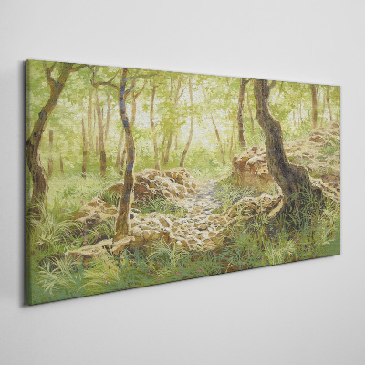 Green forest landscape with stones Canvas wall art