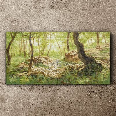 Green forest landscape with stones Canvas wall art