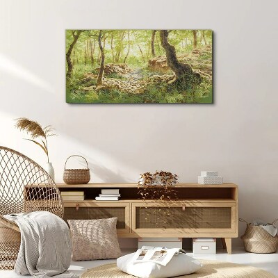 Green forest landscape with stones Canvas wall art
